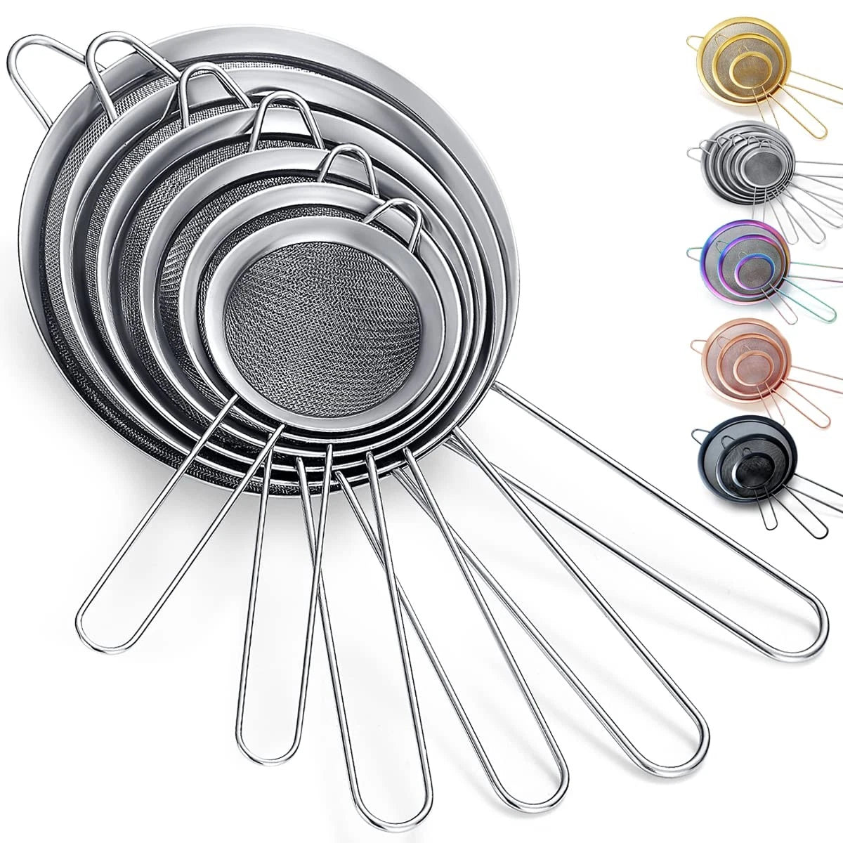 Set of 6 Fine Mesh Stainless Steel Strainers for Baking