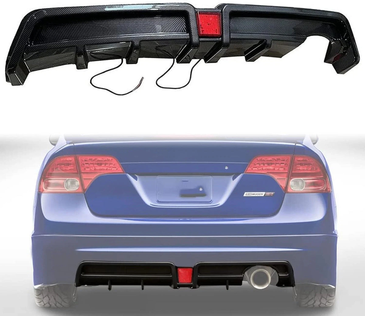 Rear Bumper Diffuser w/LED for Honda Civic 4dr (2006–2011) RLIP-C064D-A-RR1-K, FA-FA1-FA3-FA4-FA5