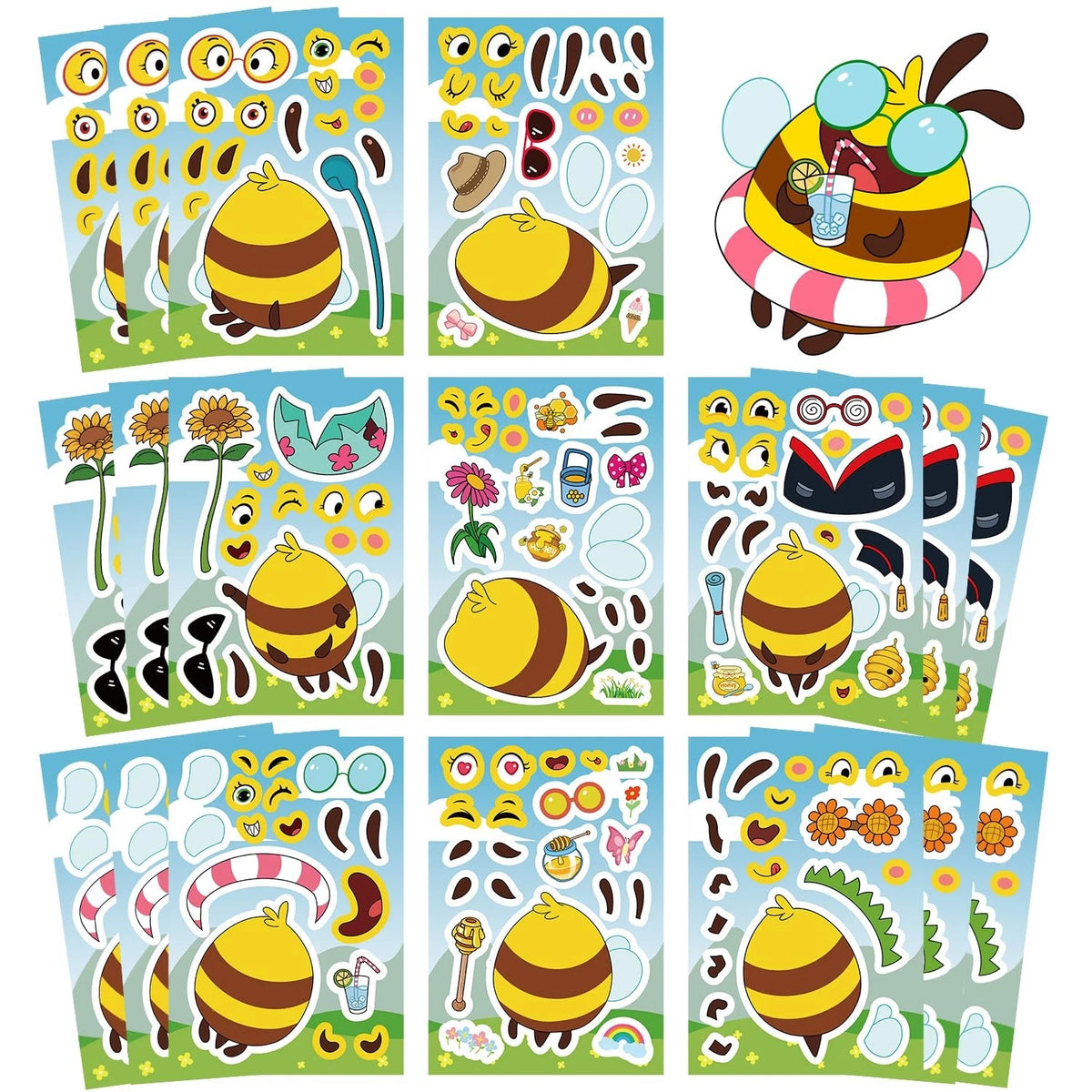24Pcs DIY Cute Bee Stickers for Party Favors