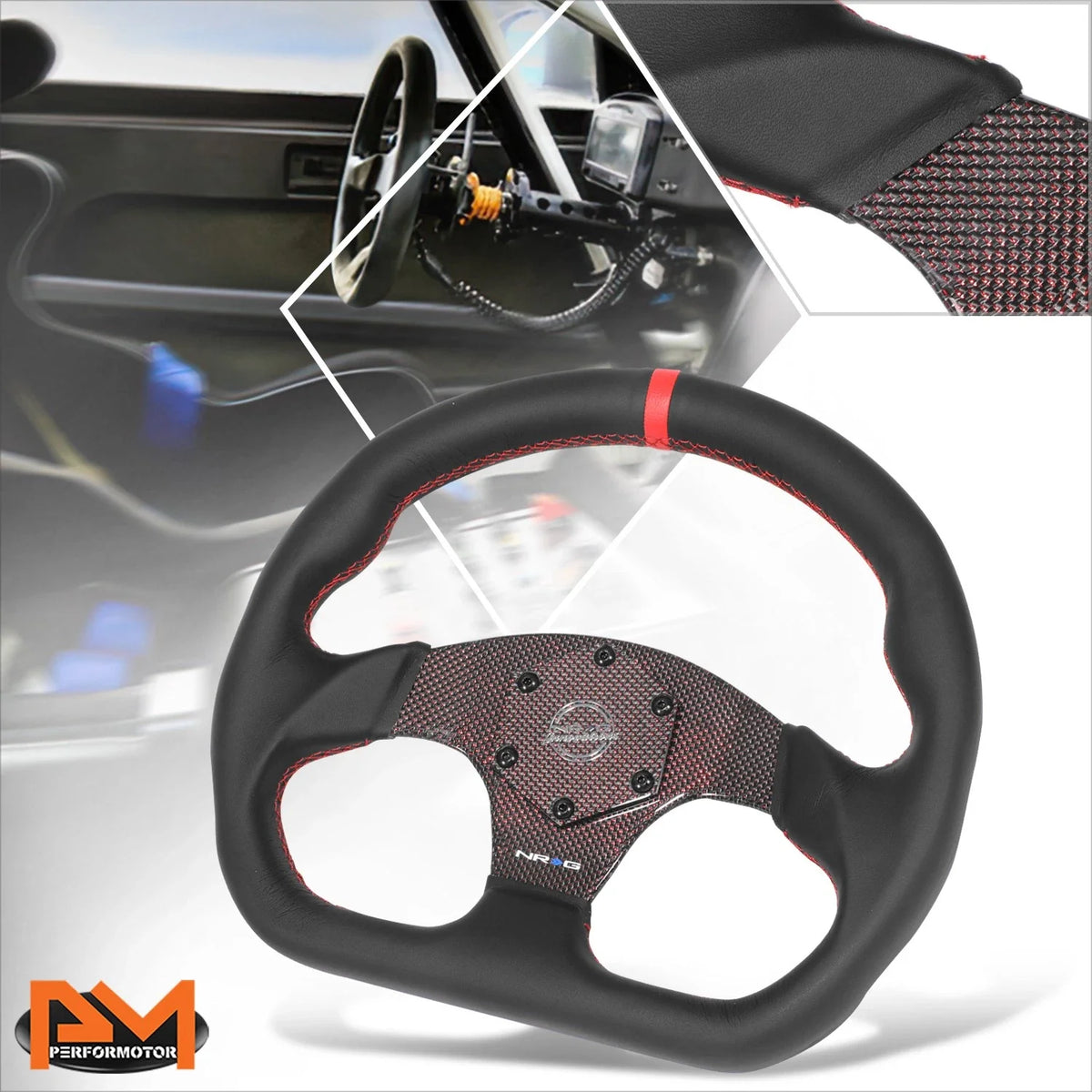 NRG RST-024CF-RD 320mm Leather Steering Wheel for Universal Fit (2010–2023)