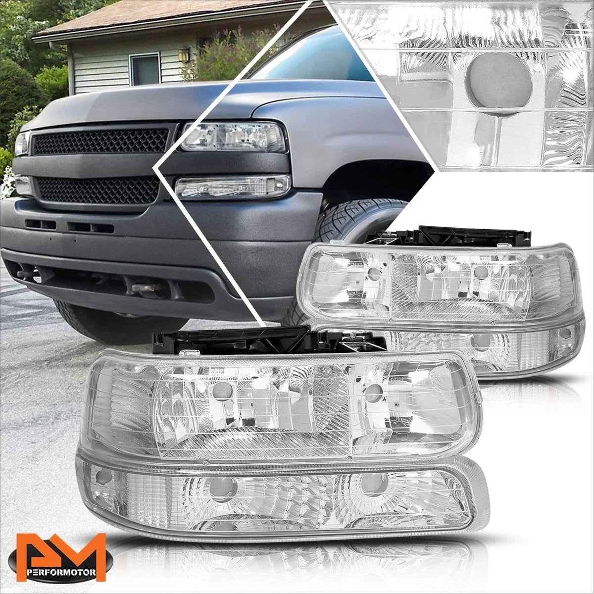 Bumper Headlight Lamp Clear Side Chrome for Chevy Silverado/Suburban (1999–2006)