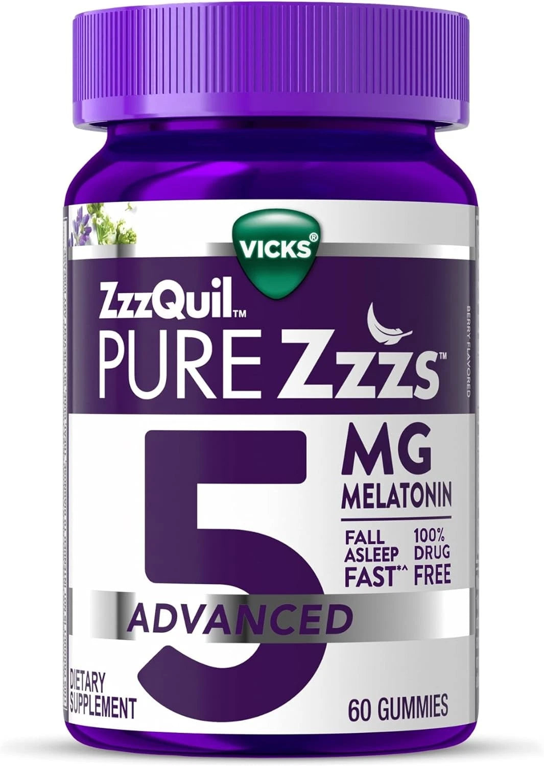 ZzzQuil Pure Zzzs Melatonin Gummies 5mg Sleep Aid with Chamomile
