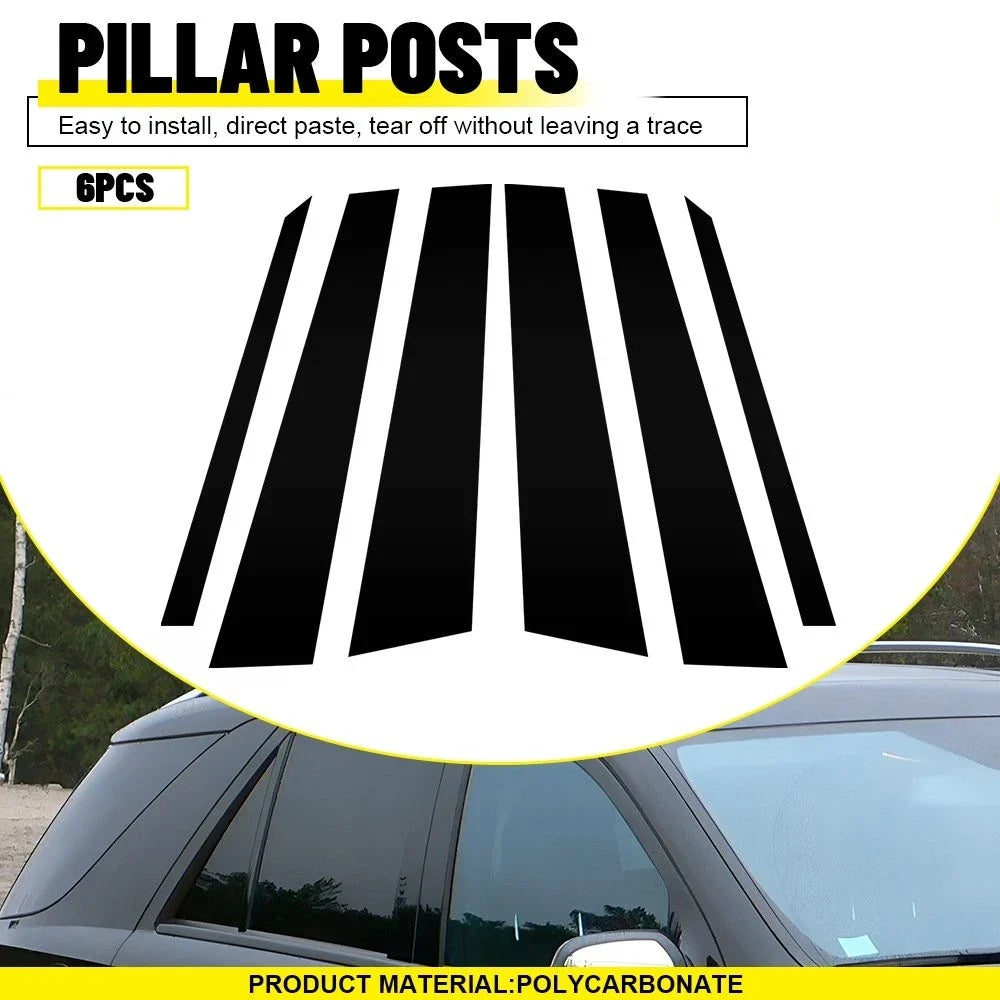 Set of 6 Glossy Black BC Pillar Post Covers for Benz ML Class W164 (2006–2011)