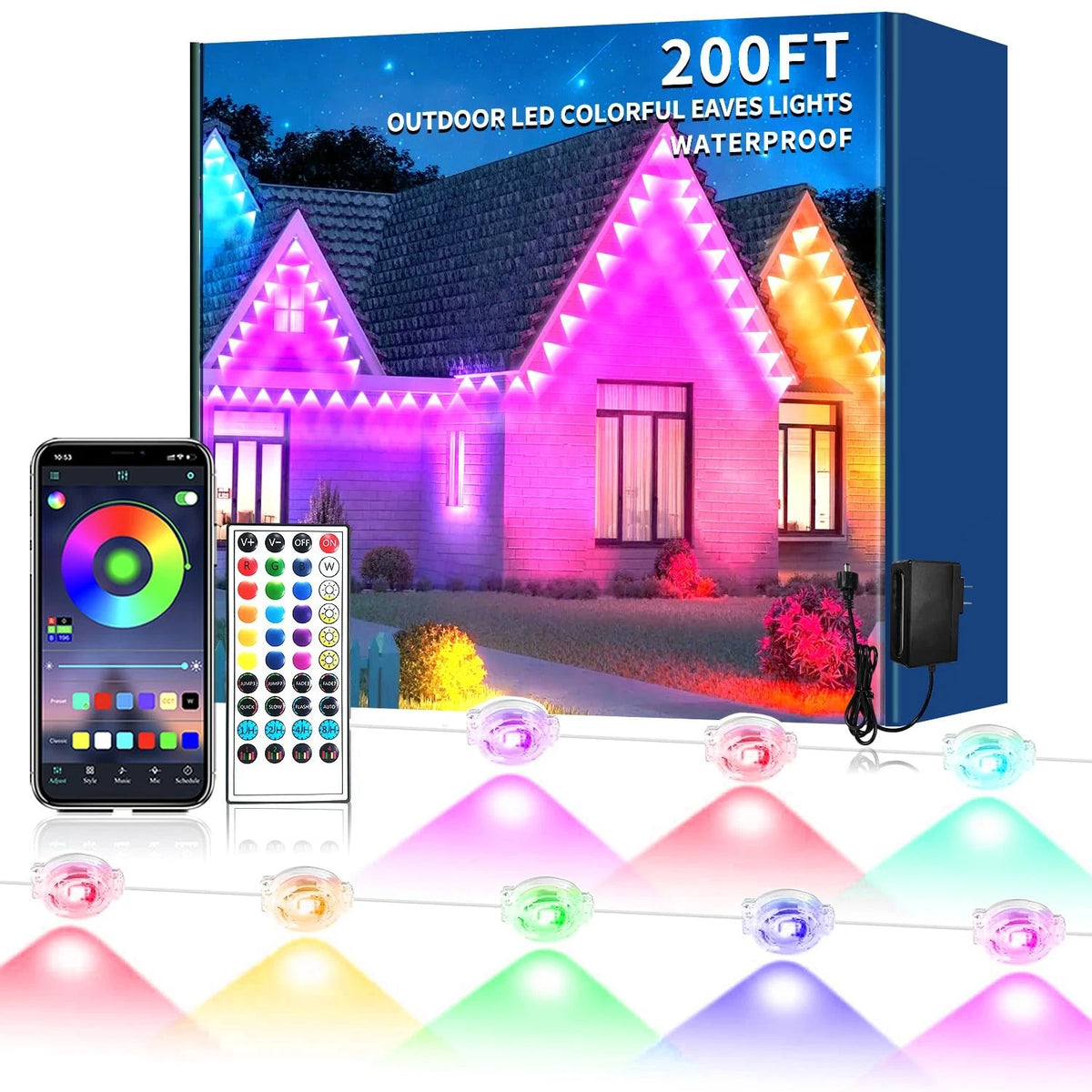 200FT Waterproof Smart RGB LED Outdoor Lights for House