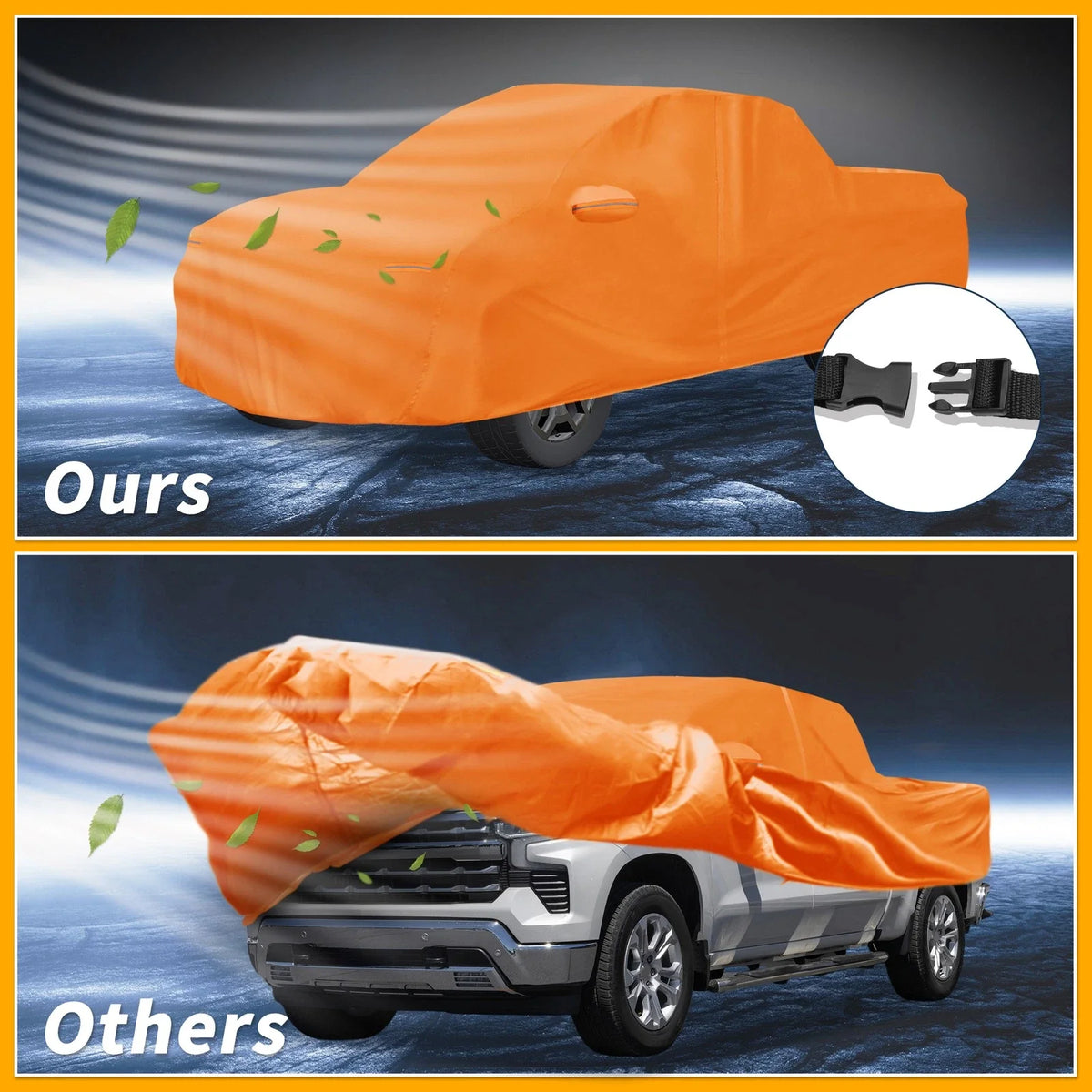 Waterproof Car Cover for Chevy Silverado (All Weather, Orange, Zipper)