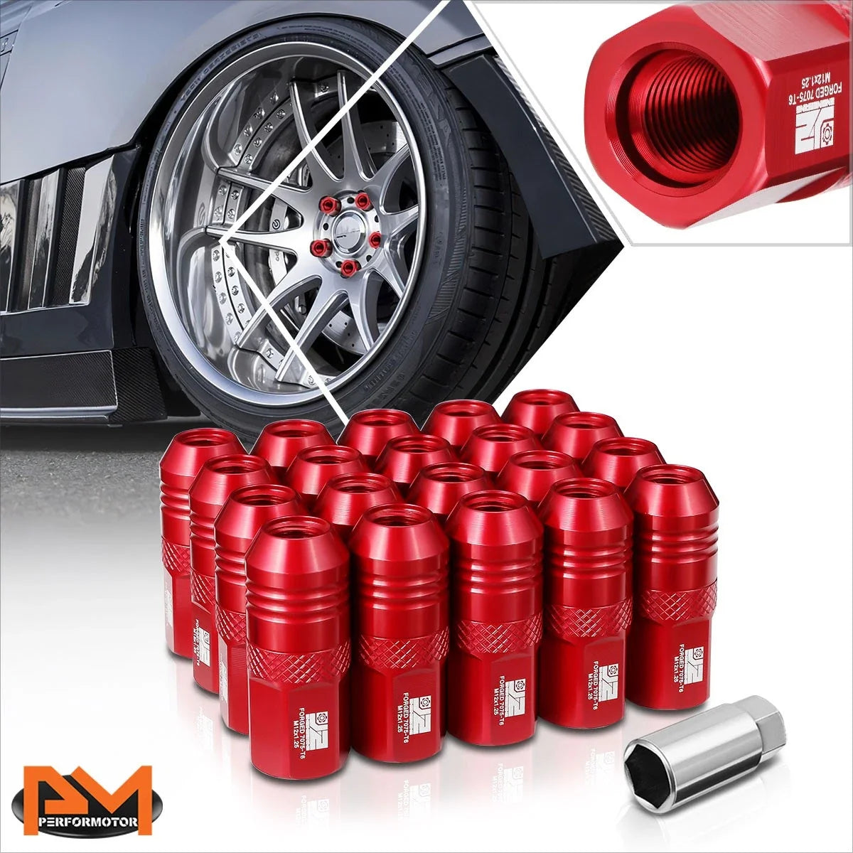 20Pcs M12x1.25 Open End Acorn Lug Nuts for Universal Fit (Red)