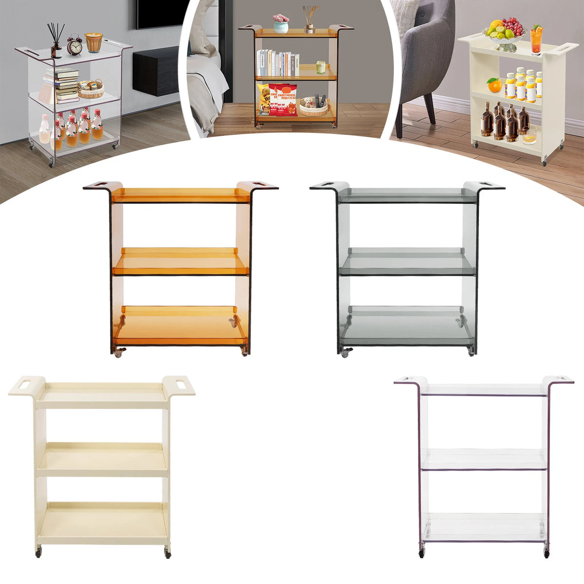 3-Tier Rolling PC Cart with Wheels - Mobile Serving Cart