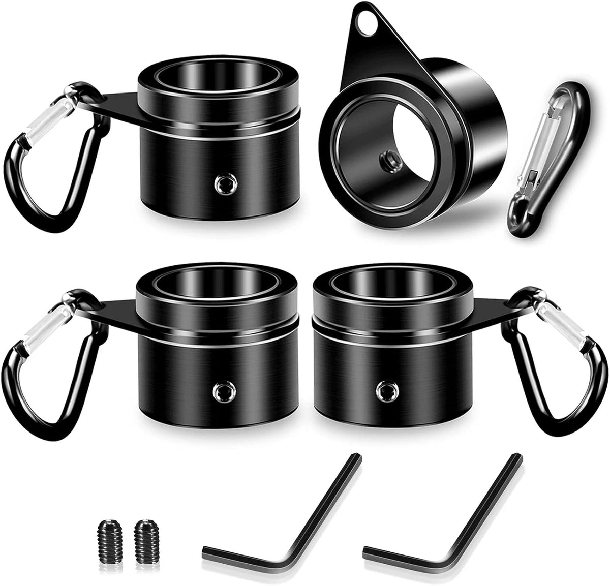 Set of 4 Flag Pole Rings Clips for 1" Flagpole (360° Rotating, Black)
