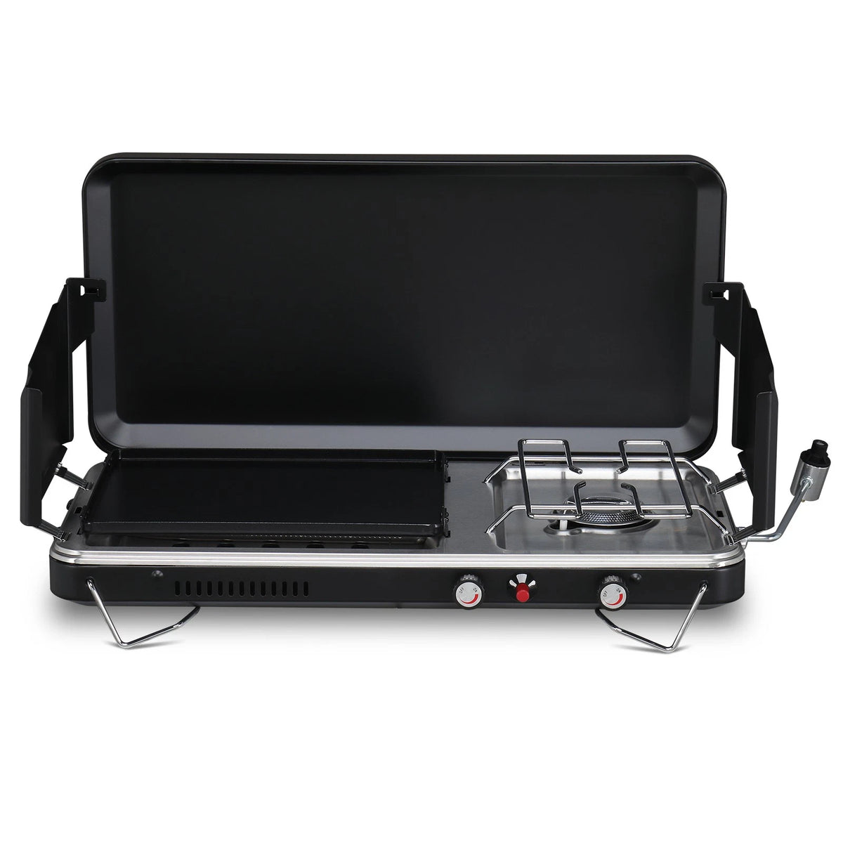 2-in-1 Portable Camping Stove Propane Grill with Enamel Griddle