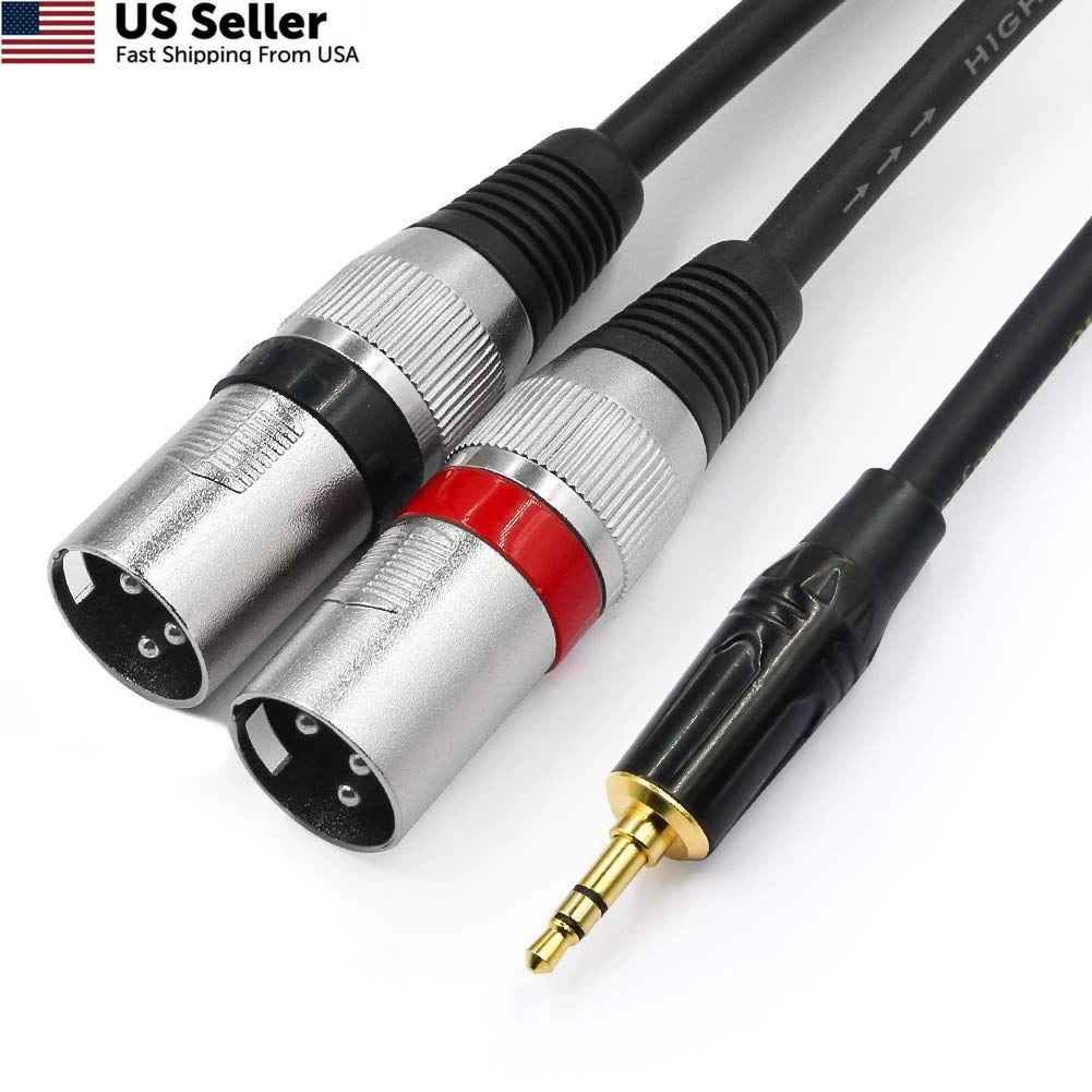 3.3ft 3.5mm to Dual XLR Stereo Cable for Audio Equipment
