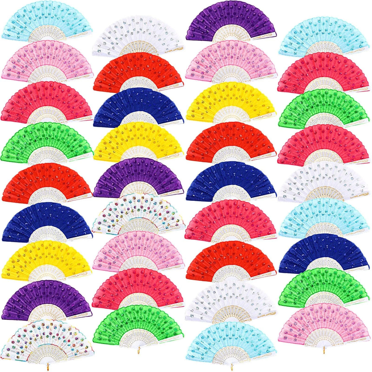 36 Pcs Peacock Hand Fans for Women (Folding, Bright Colors)