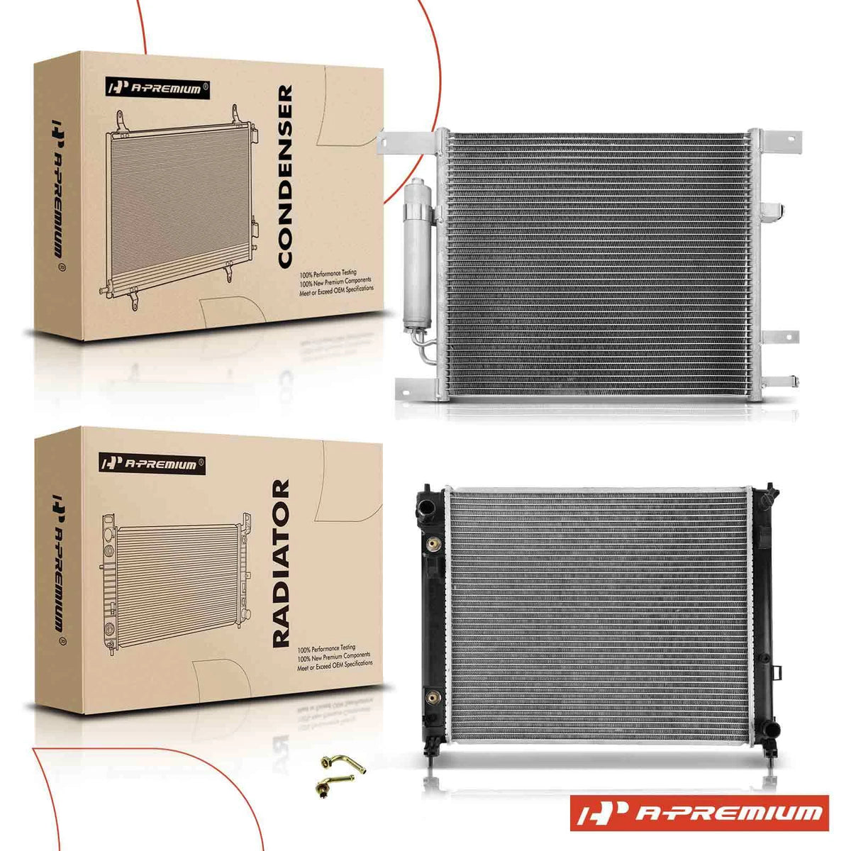 Set of 2 Radiator & AC Condenser for Nissan Versa (2012–2019) 214603A83A, 214603AB3A, 214603AB3B, 214603VB3A