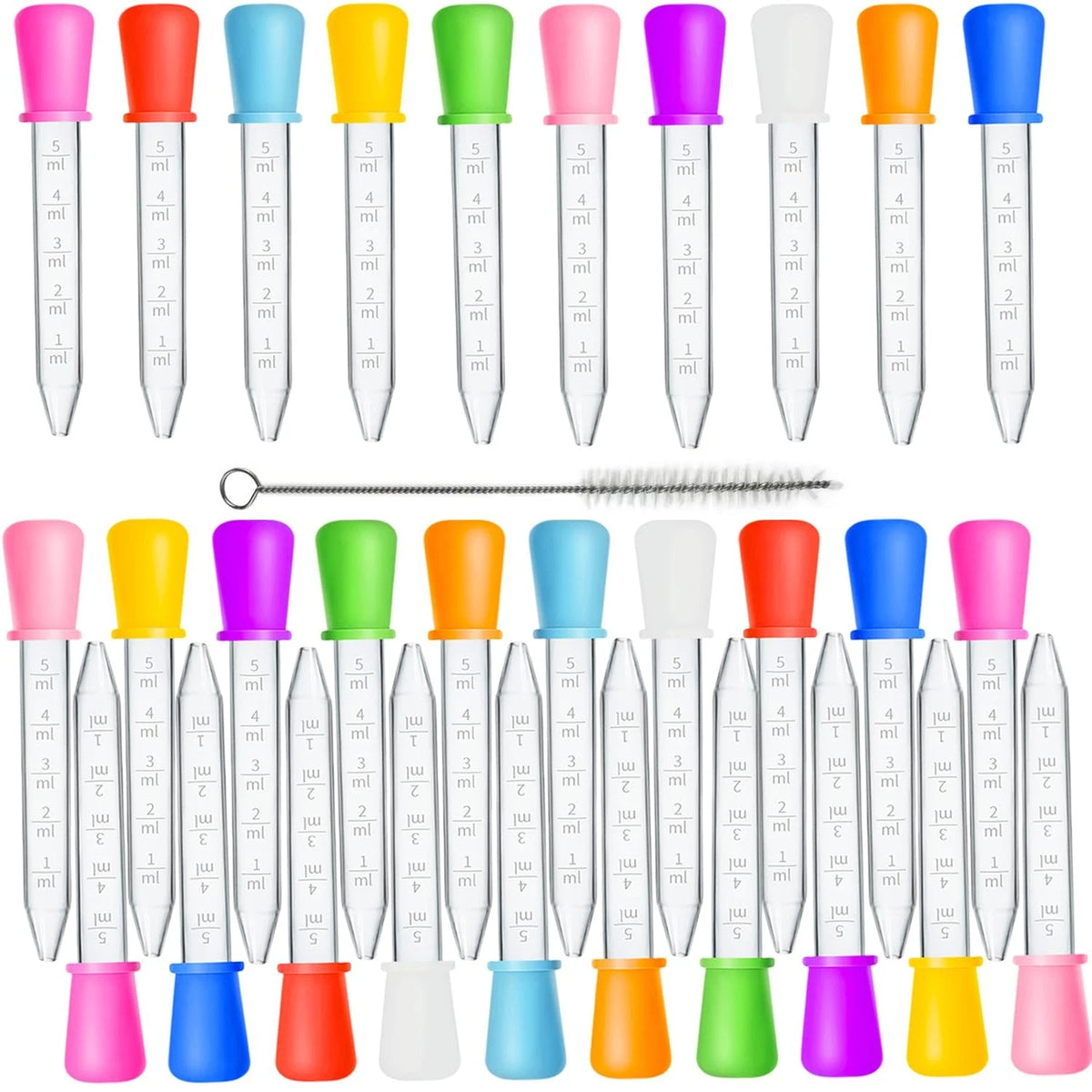 30 Pack Liquid Droppers with Silicone Pipettes 5ml Multi-Color