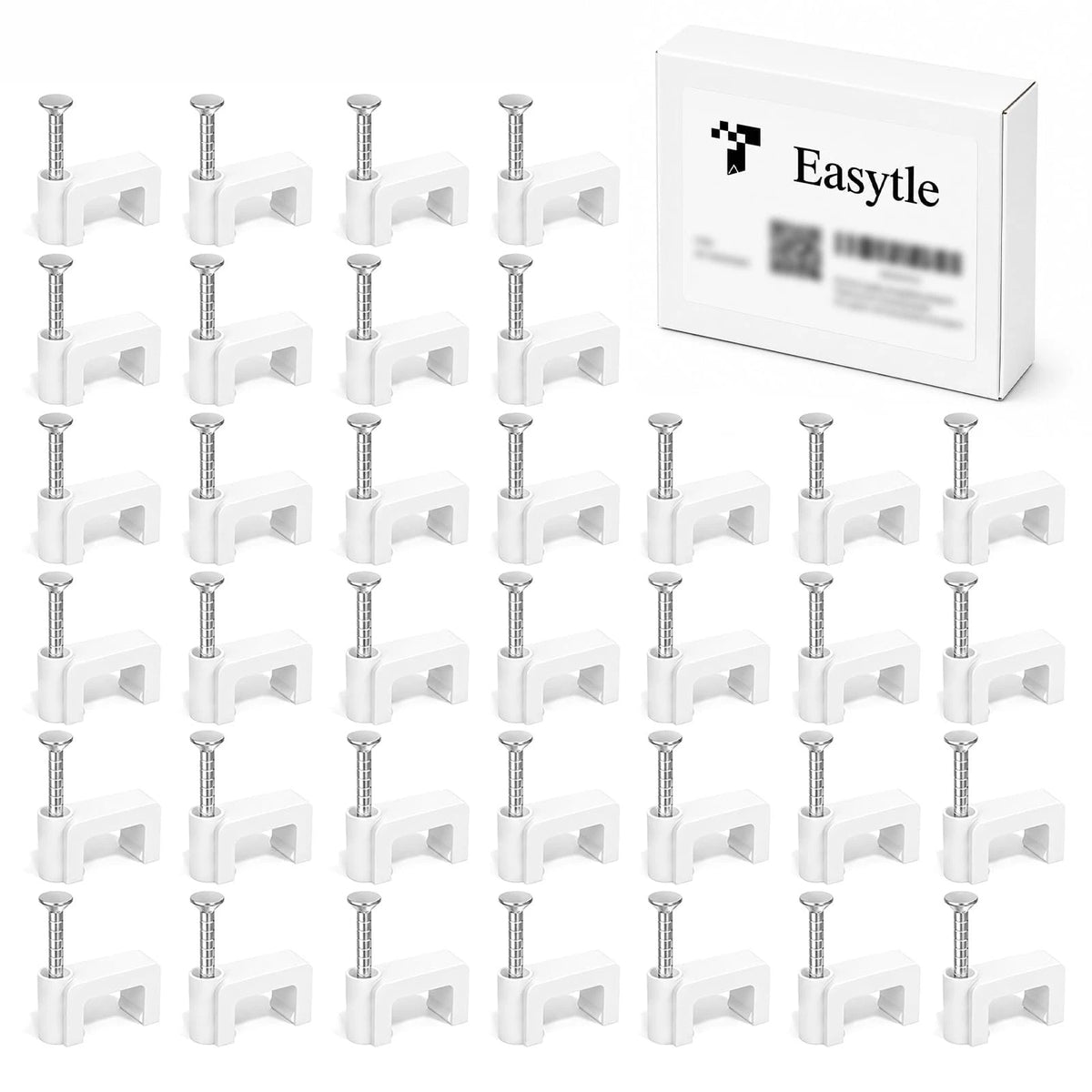 100 Pcs Cable Clips for Ethernet (8mm Flat x 10mm) - White