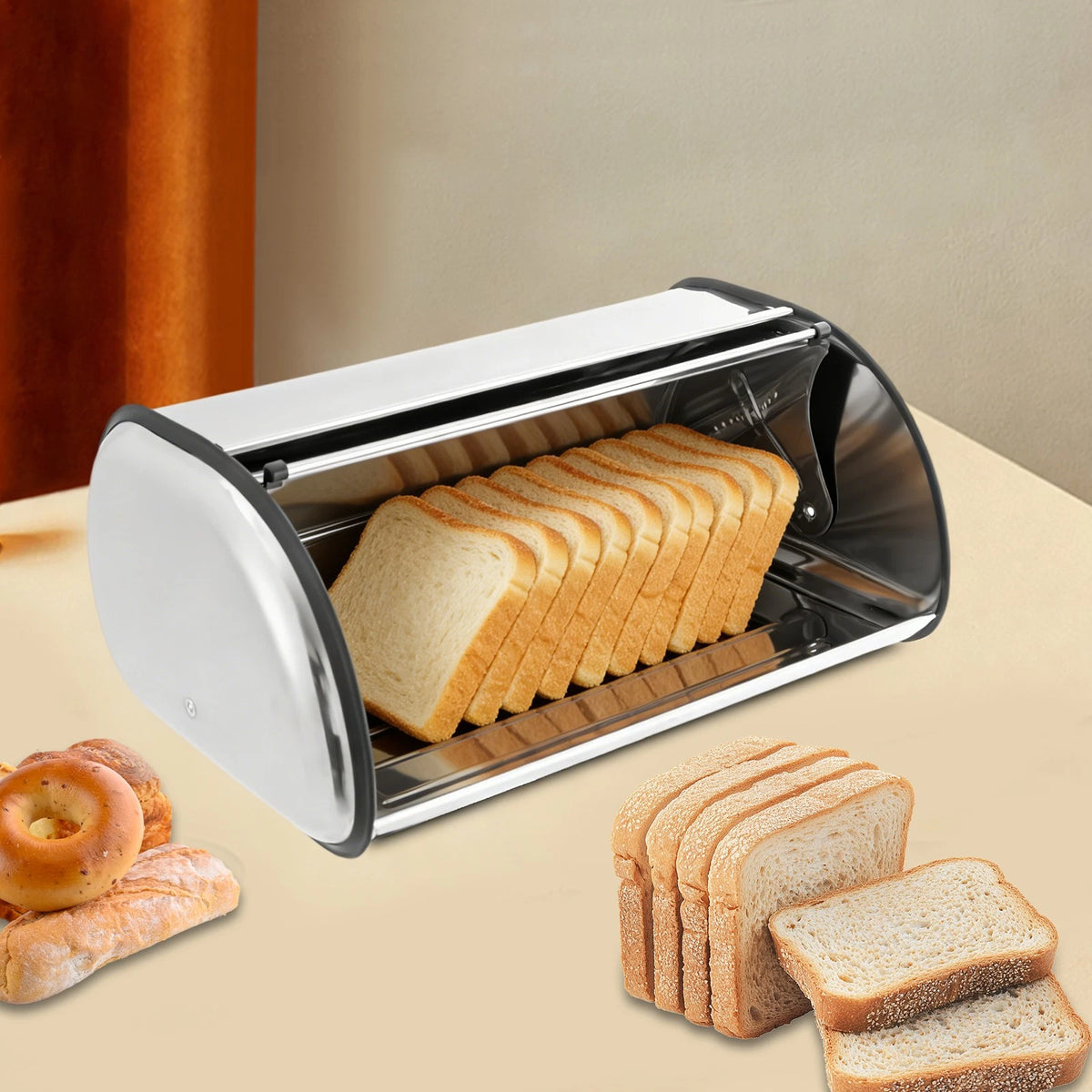 Stainless Steel Bread Box for Kitchen Counter (No Known Part Numbers)