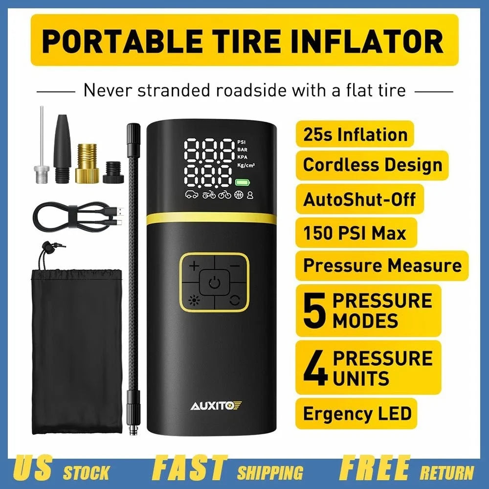 Electric Tire Inflator Air Pump Compressor 150 PSI for Auto (7.4V)