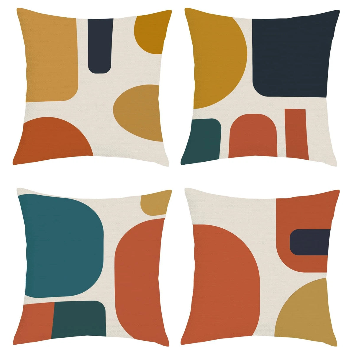 Set of 4 Orange Geometric Pillow Covers for Couch Decor (18x18)