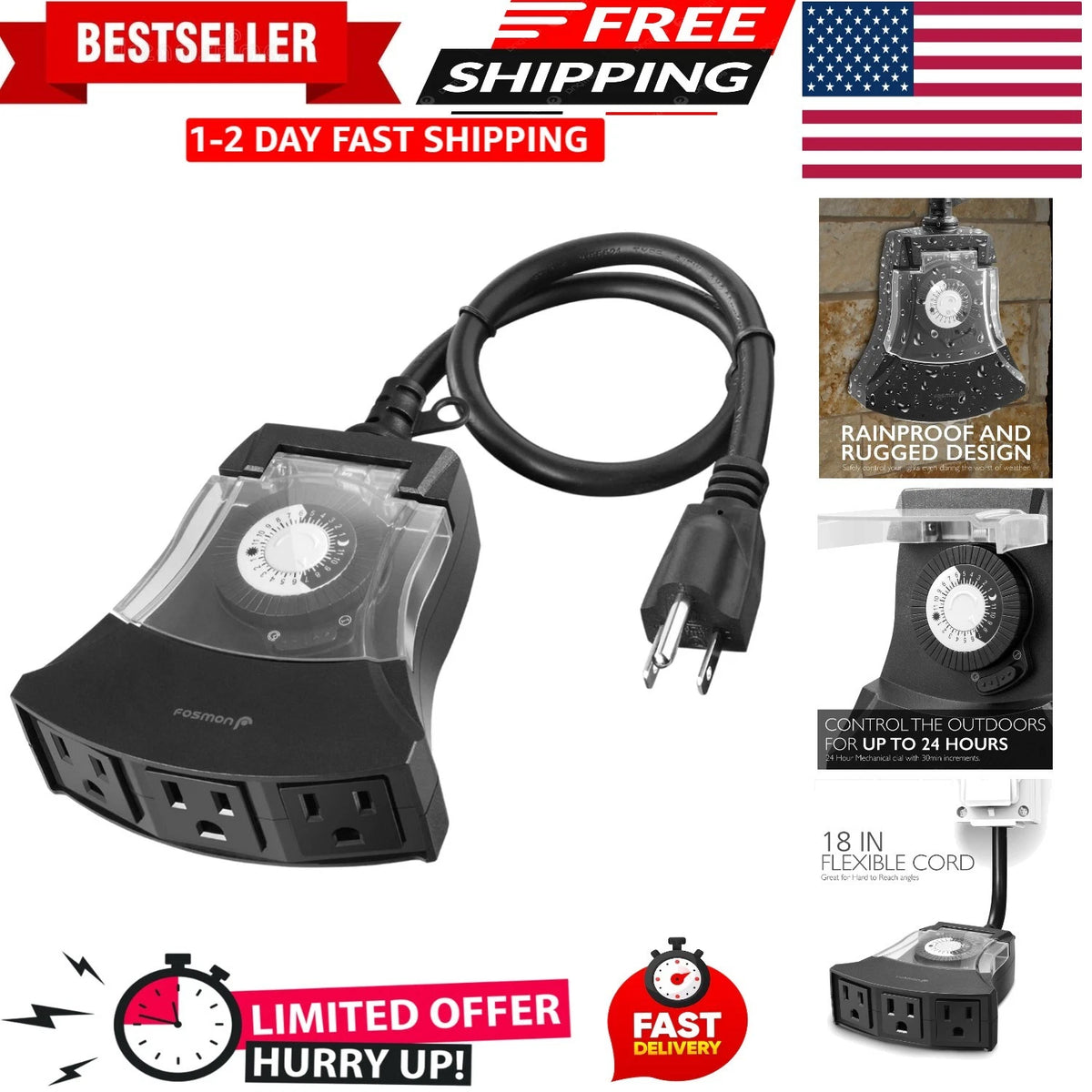 Heavy Duty Waterproof Outdoor Timer for Reliable 24-Hour Control