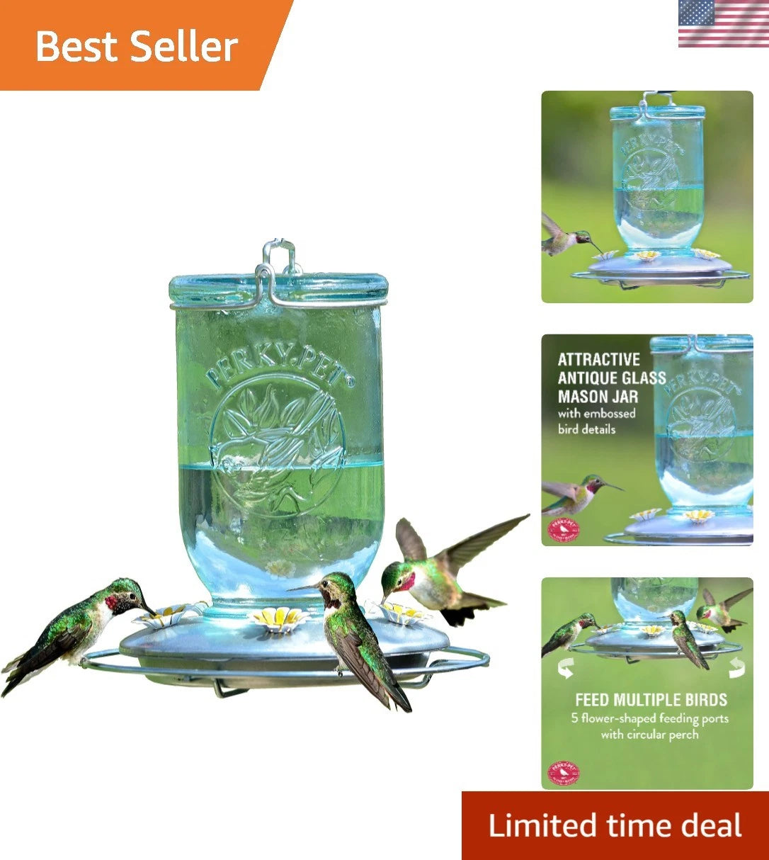 Vintage Style Mason Jar Hummingbird Feeder for (32 Oz)