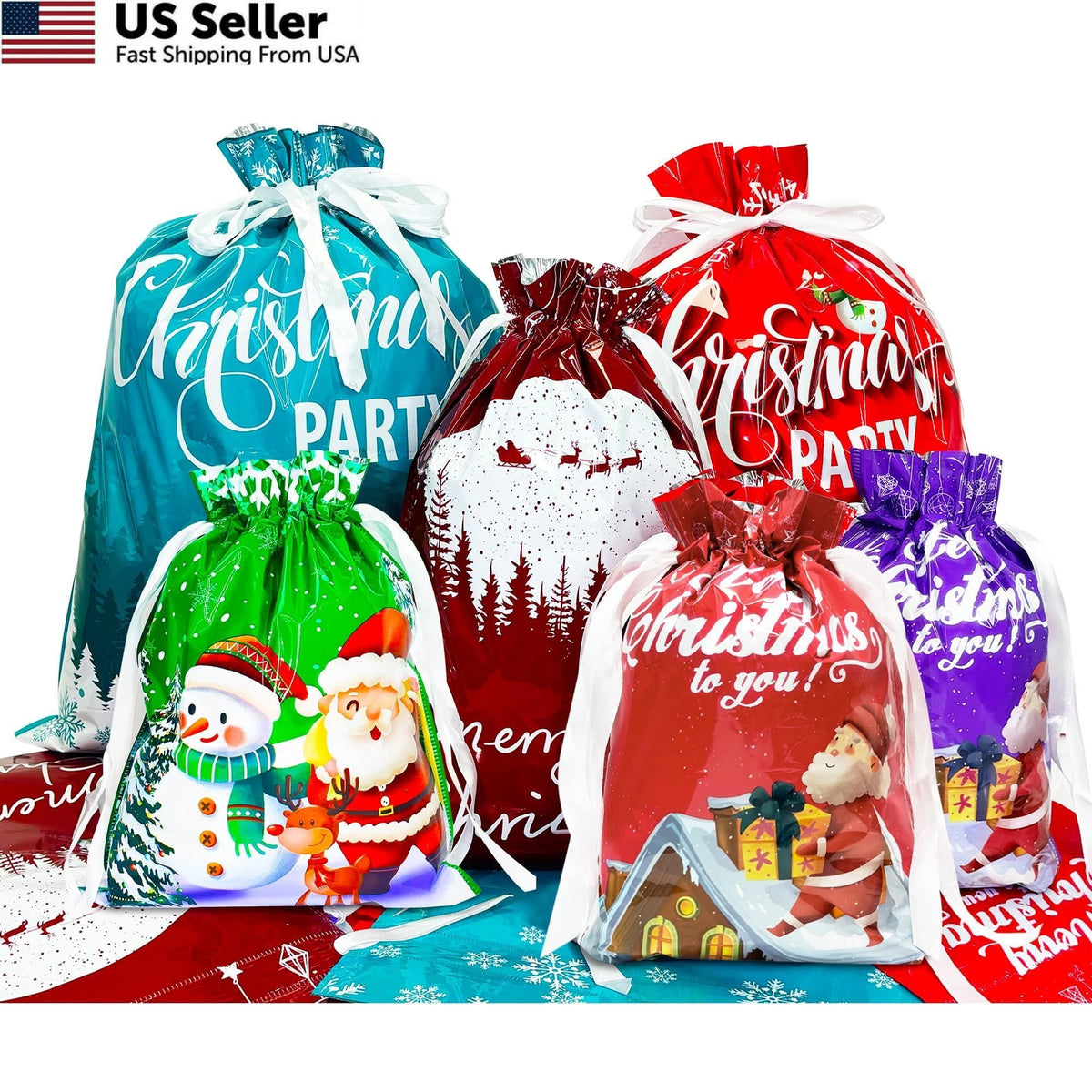 Set of 3 Drawstring Bags (Large 17x24, Medium 15x20, Small 9x12)