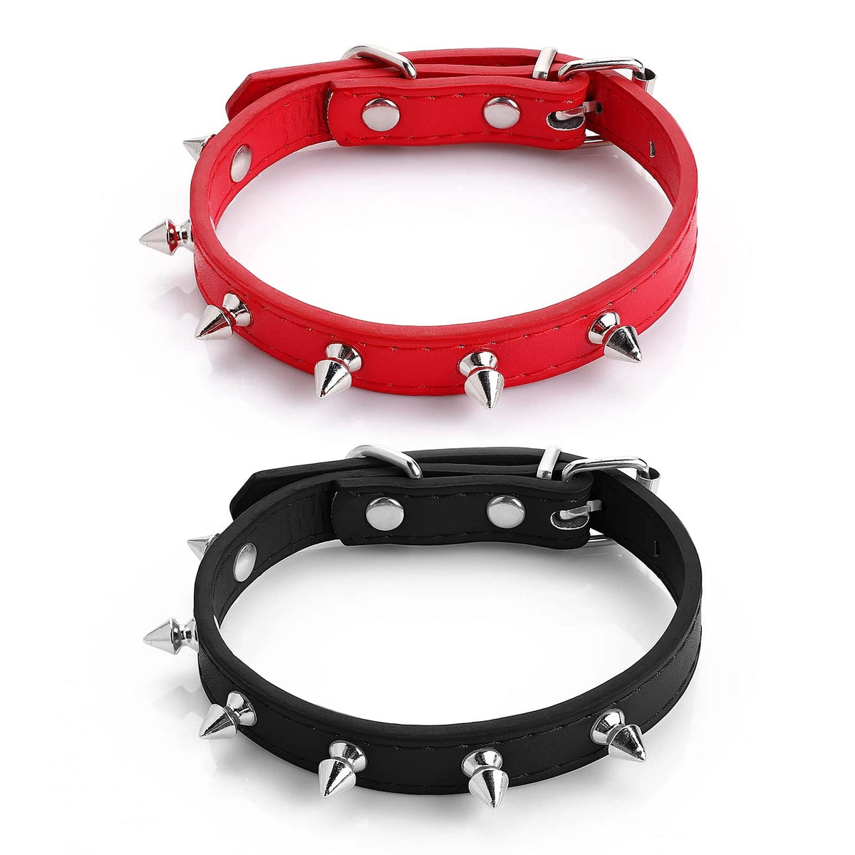 2X Spiked Dog Collar for Cat Dog - Adjustable PU Leather Rivet Design