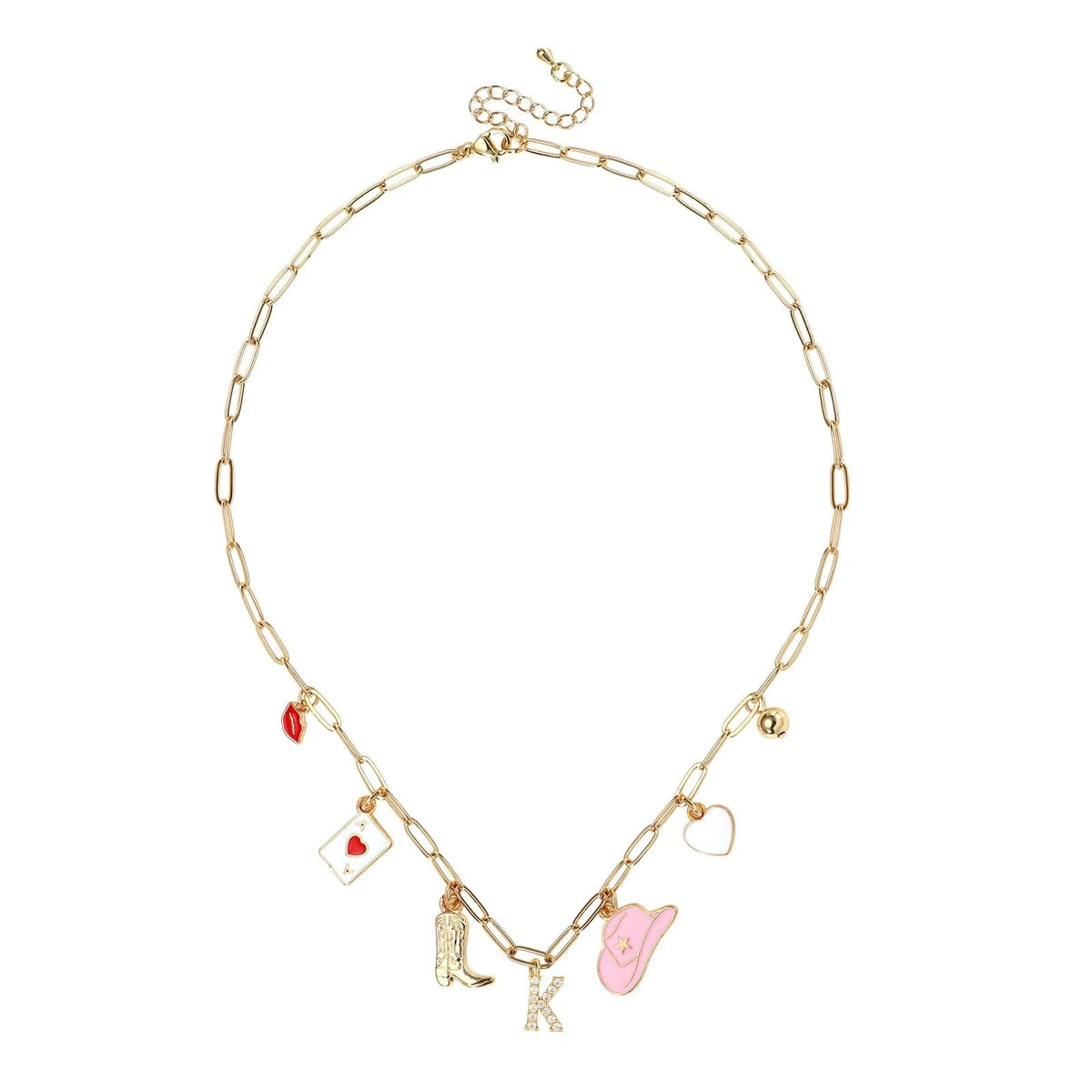 Gold Initial Charm Necklace for Western Cowgirl Theme (Adjustable Size)