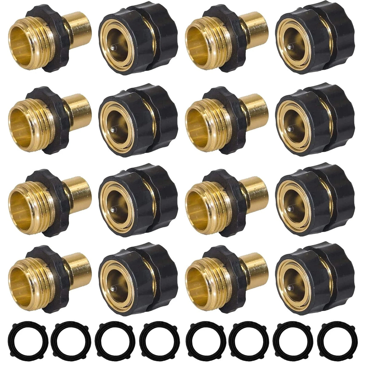 16-Piece Garden Hose Quick Connectors Set (8 Female & 8 Male)