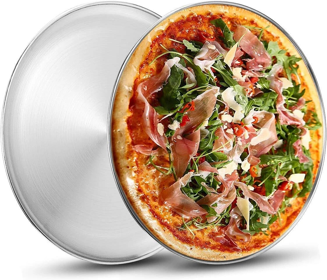 2X Stainless Steel Pizza Pan 13½ Inch Round Baking Tray
