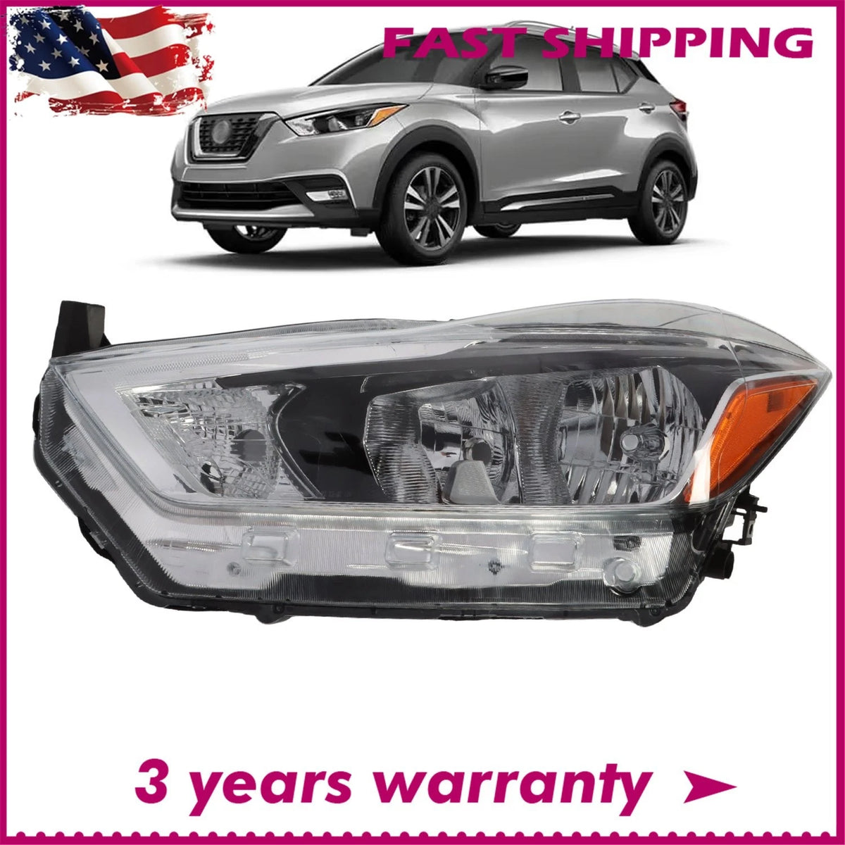 Headlight for Nissan Kicks (2017–2020) Driver Left Side 260605RL0A, 26060-5RL0A