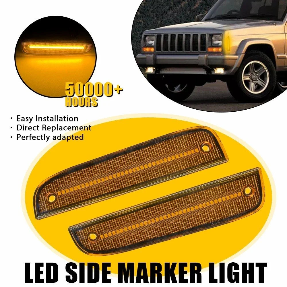 2X Amber LED Front Side Corner Parking Marker Lights for Jeep Cherokee (1997–2001)