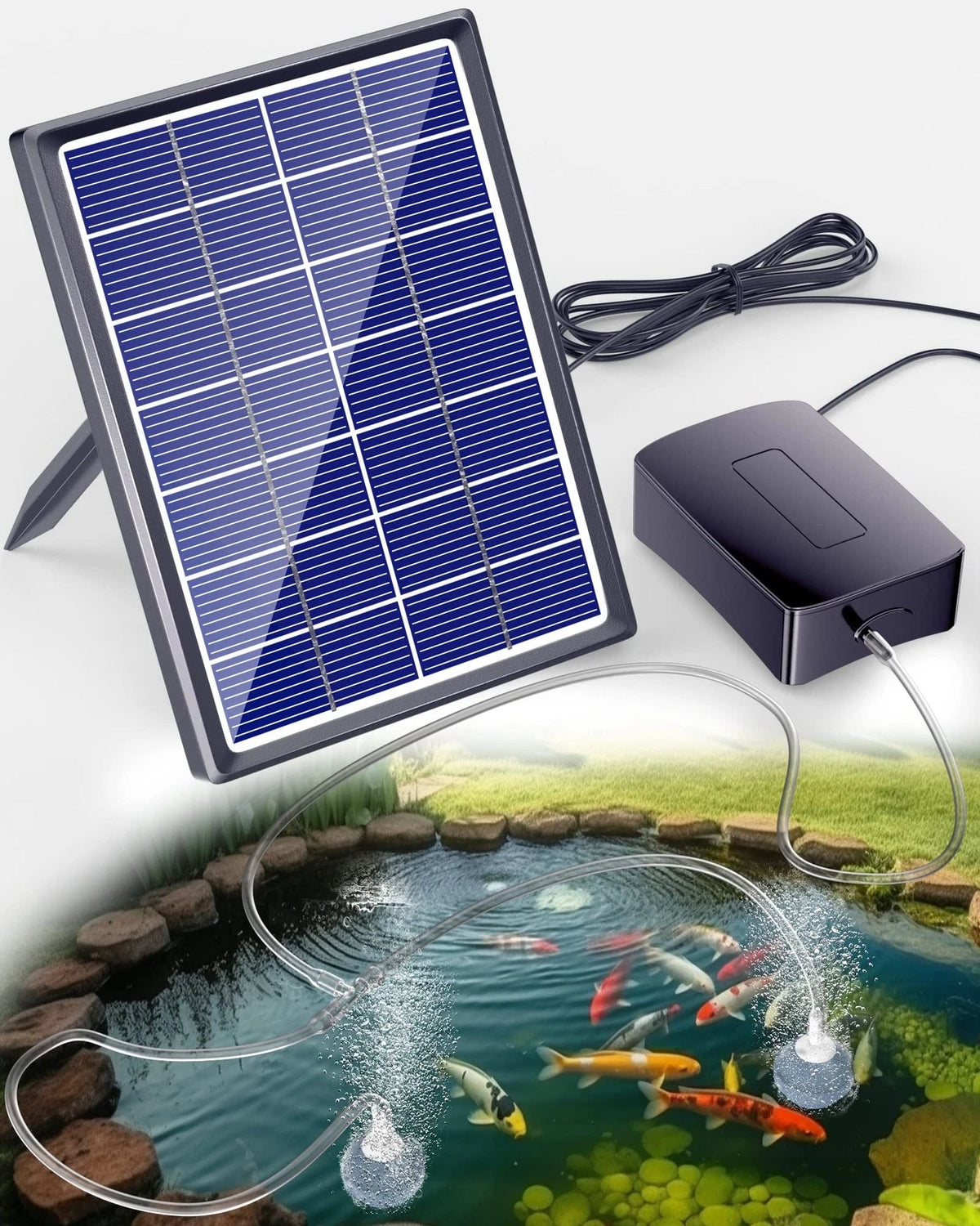 Solar Aerator for Pond with 2200 mAh Battery Backup, 3 Modes, 4W