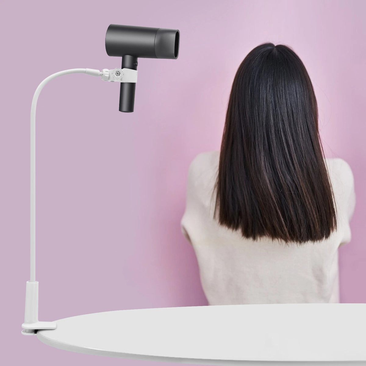 360 Degree Rotating Hair Dryer Stand Holder - Adjustable Hands-Free White