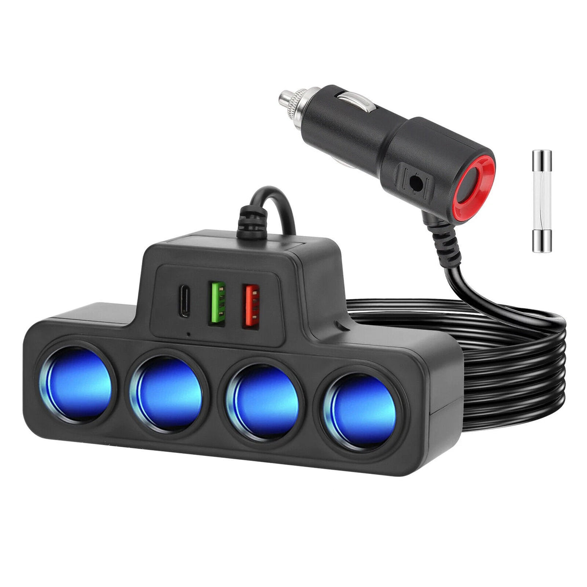 7-in-1 Car Cigarette Lighter Splitter Fast Charger Power Adapter for Vehicles