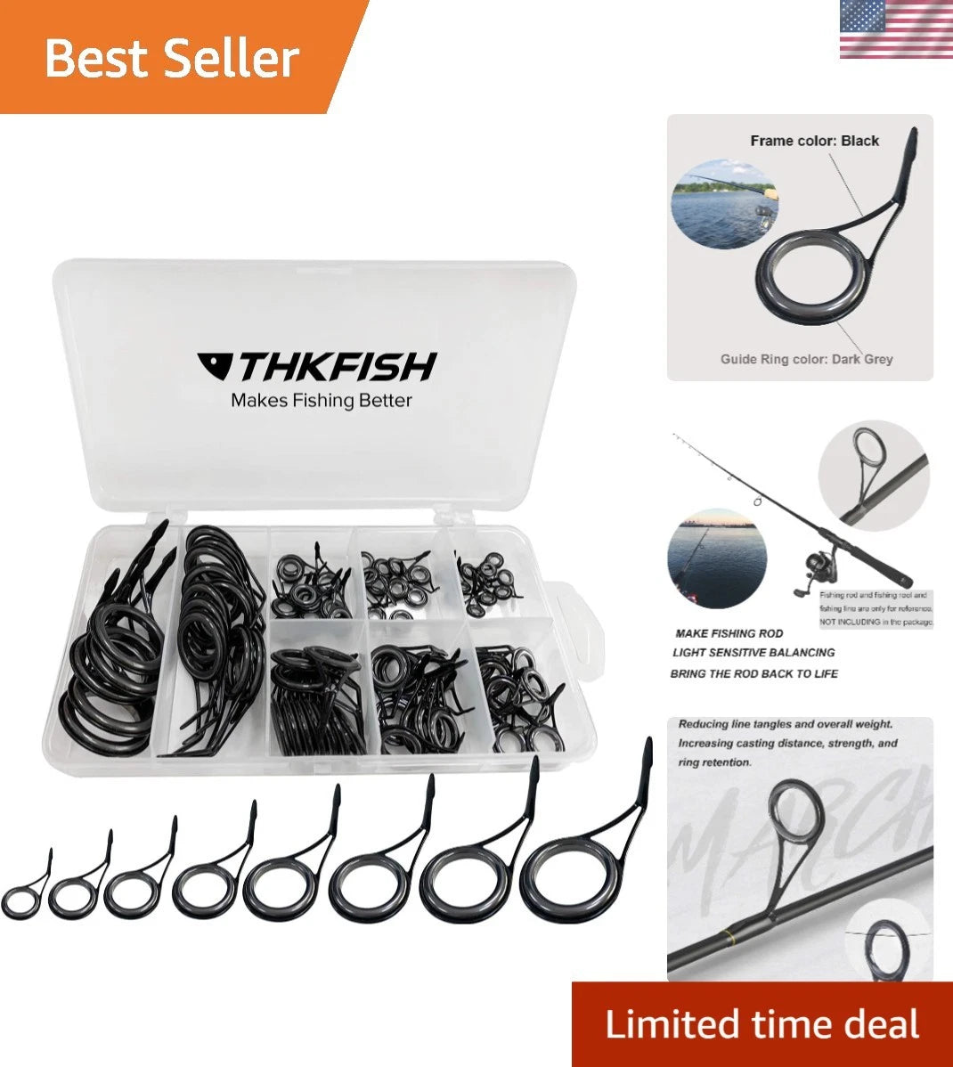 Fishing Rod Tips Repair Kit - 35 pcs with Ceramic Guides
