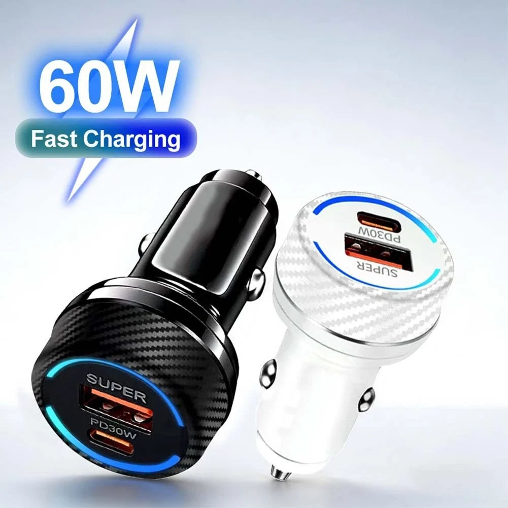 60W Fast Charging Car Charger PD30W QC30W for Universal Use