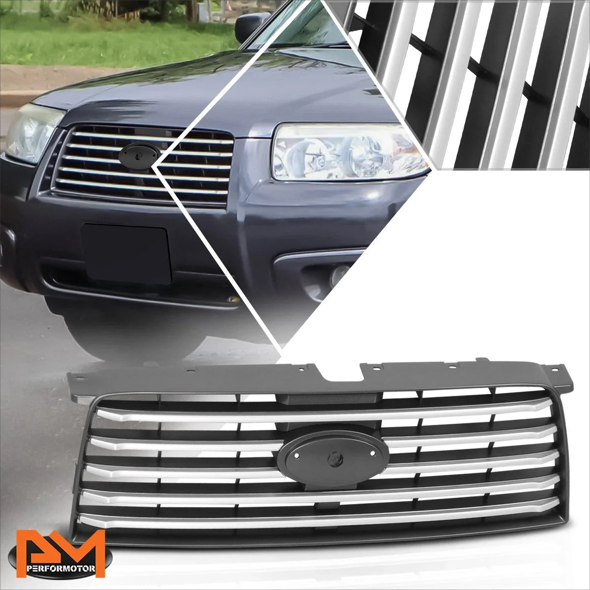 Front Bumper Grille for Subaru Forester (2006–2008) - Horizontal Slats, Badge Slot