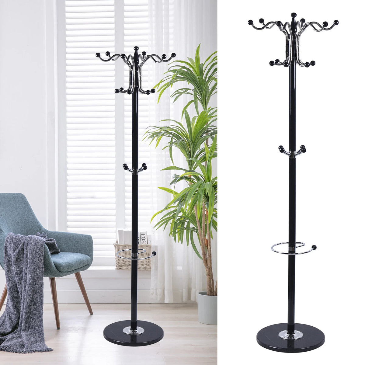 Metal Coat Rack with 16 Hooks for Home or Office (170cm)