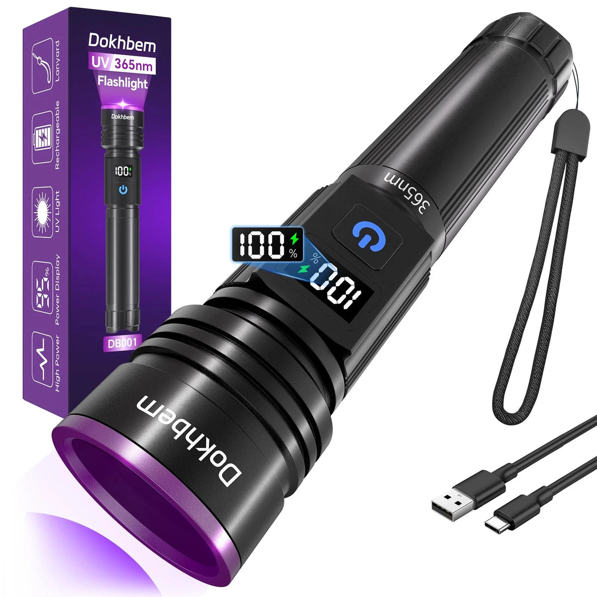 365nm UV flashlight for automotive use (Rechargeable, Black Light)
