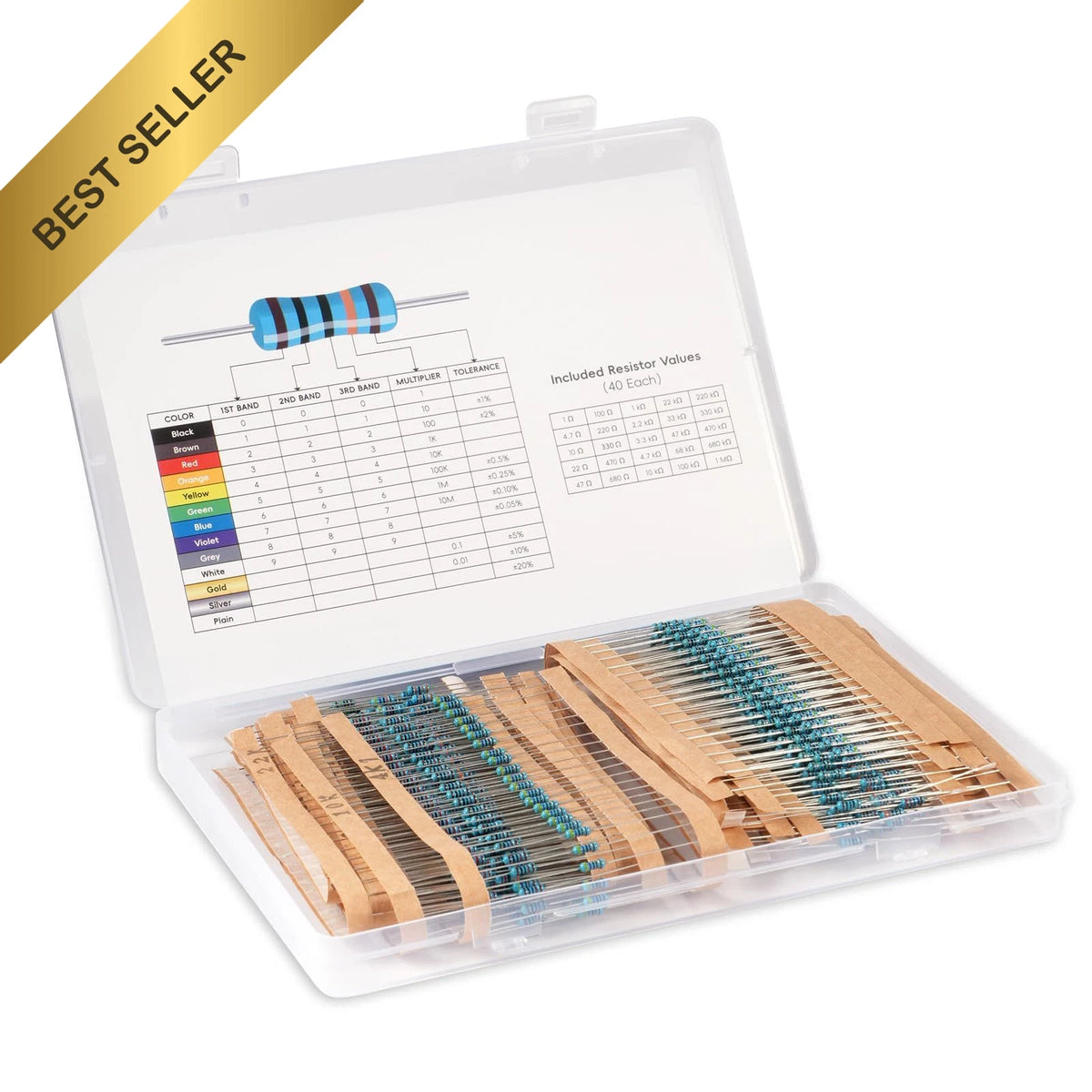 1/4W 1% Metal Film Resistor Assortment Kit (1 Ohm-1M Ohm) 1000Pcs