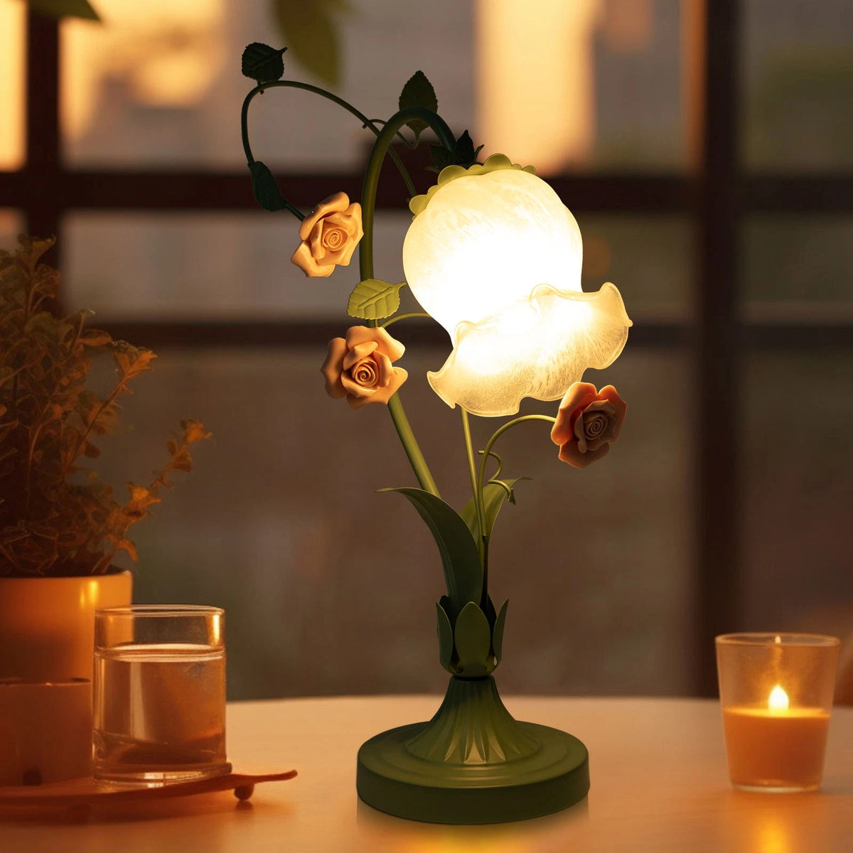 Flower Glass Table Lamp for Home Decor (5.12" Wide Lampshade)