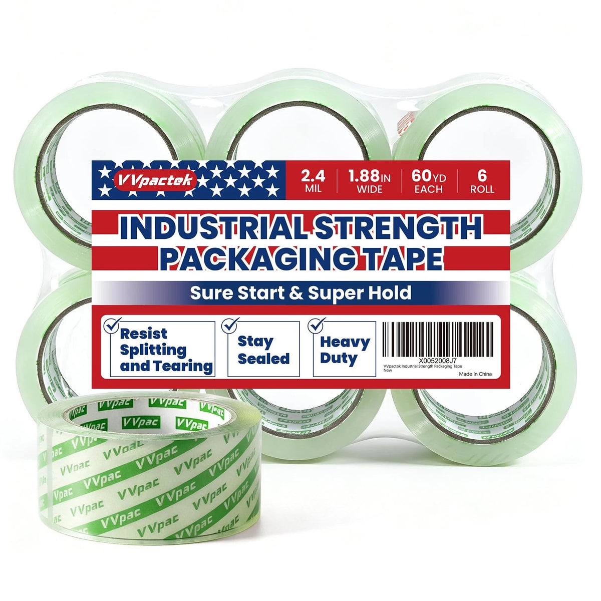6 Rolls Industrial Strength Packaging Tape 1.88" x 60 Yards 2.4 Mil