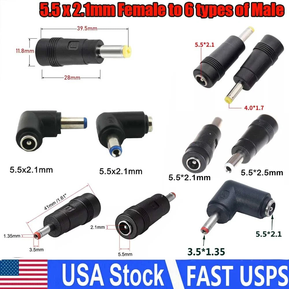 10 Pcs 5.5mm to 2.1mm DC Power Plug Connector Adapter for