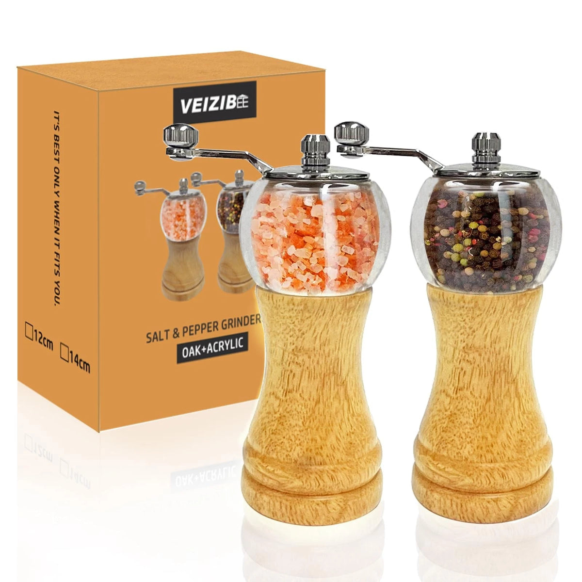 Set of 2 Wooden Salt and Pepper Grinders for Kitchen Use