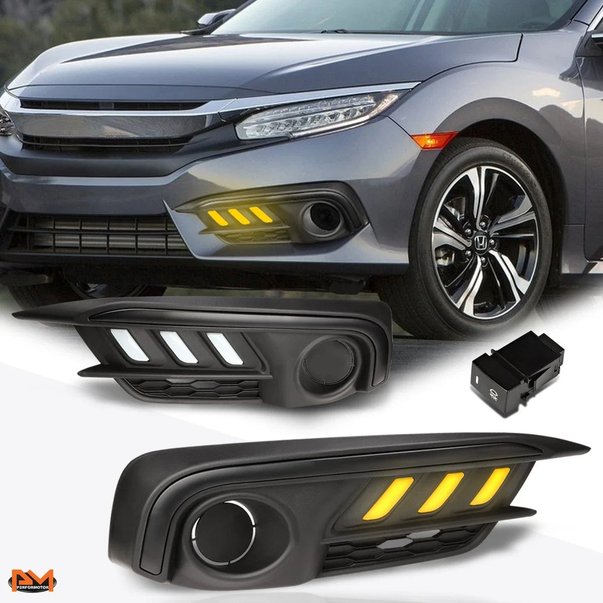Fog Light Bezel Cover + Switch for Honda Civic (2016–2017) - Amber LED