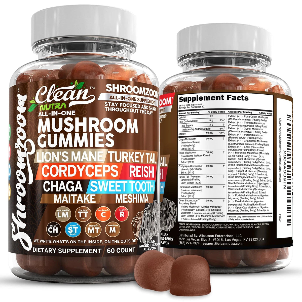 15in1 Mushroom Gummies with Lion's Mane Turkey Tail 60 Count
