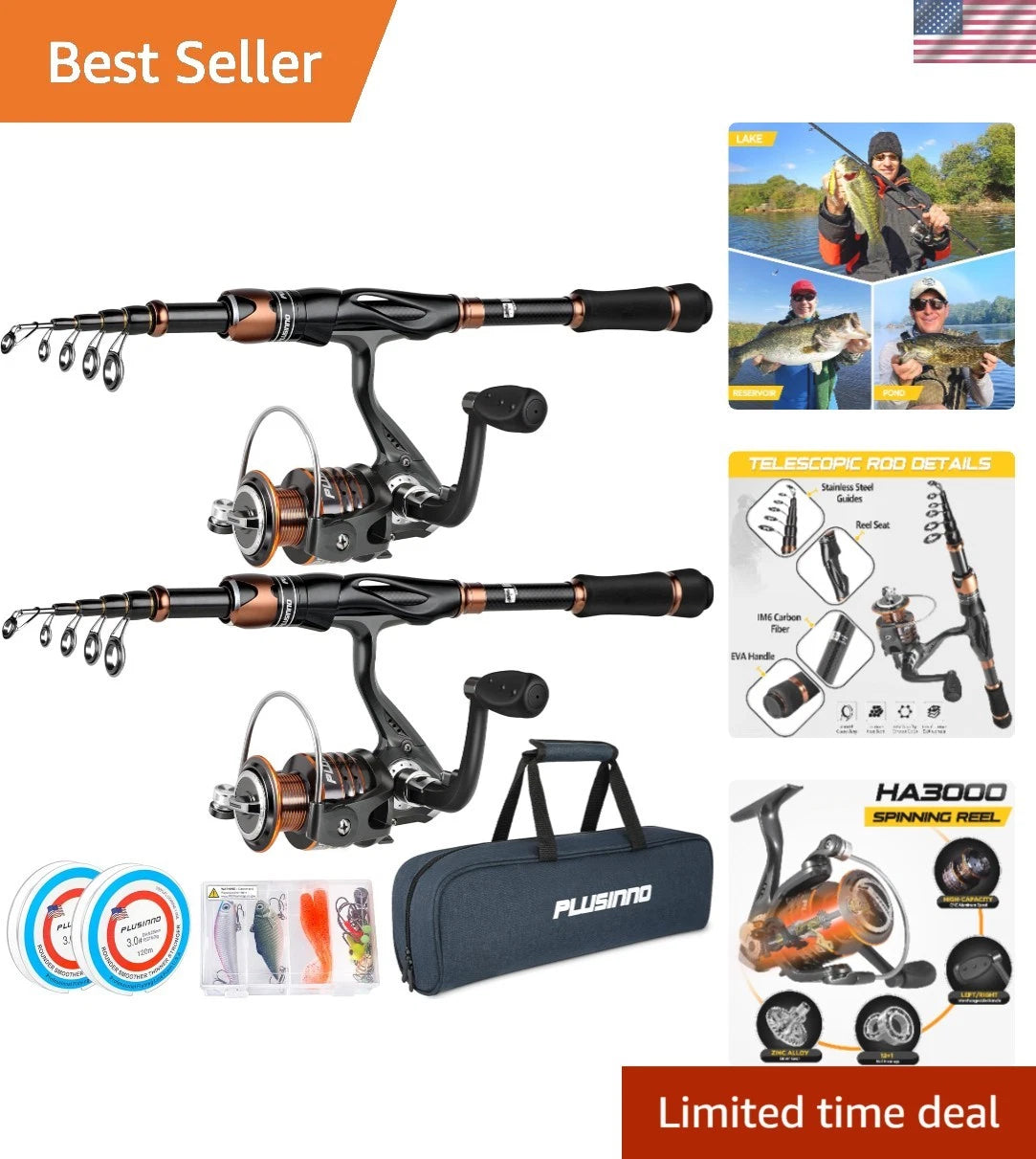 Telescopic Fishing Rod and Reel Kit - 5.91ft