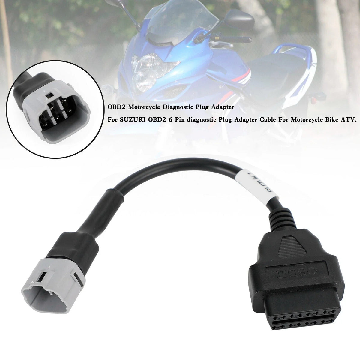 OBD2 6 Pin Diagnostic Plug Adapter for Suzuki Motorcycle Scooter ATV (N/A)