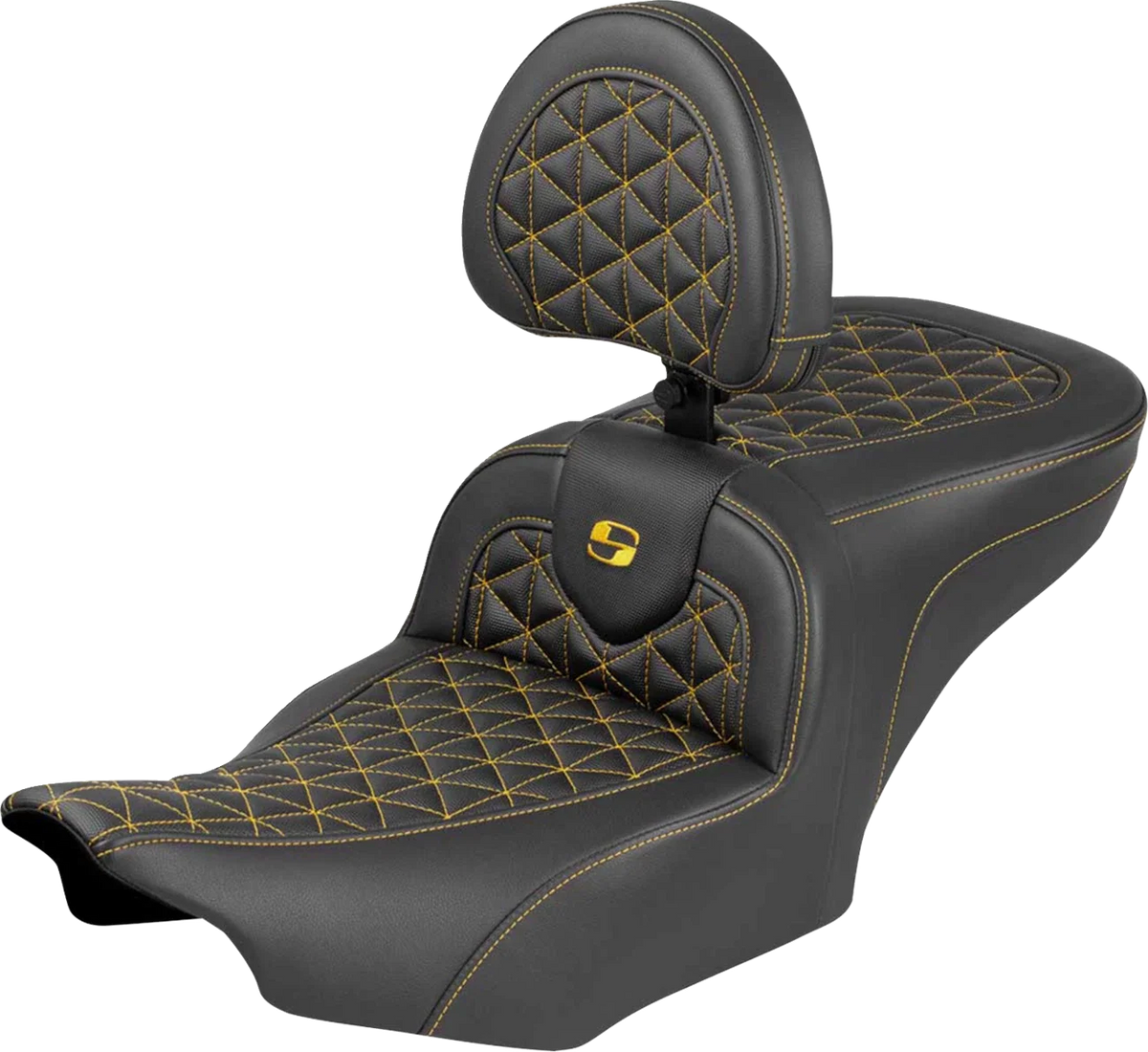 SADDLEMEN Roadsofa Seat with Backrest for FLH/FLT (2023–2025) - Gold Stitch