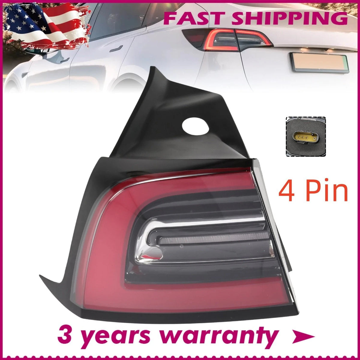 Left Rear Tail Lamp for Tesla Model 3/Y (2021–2023) 1502086, LED, 4-Pin