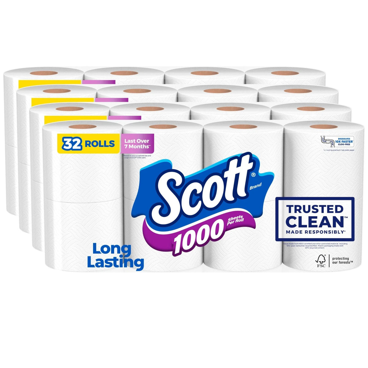 32 Rolls Toilet Paper for Septic-Safe Use (1-Ply)
